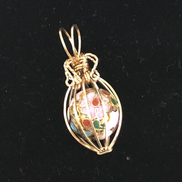 Gold Wire Wrapped Cloisonne Pendant   #1257 - Picture 4 of 6